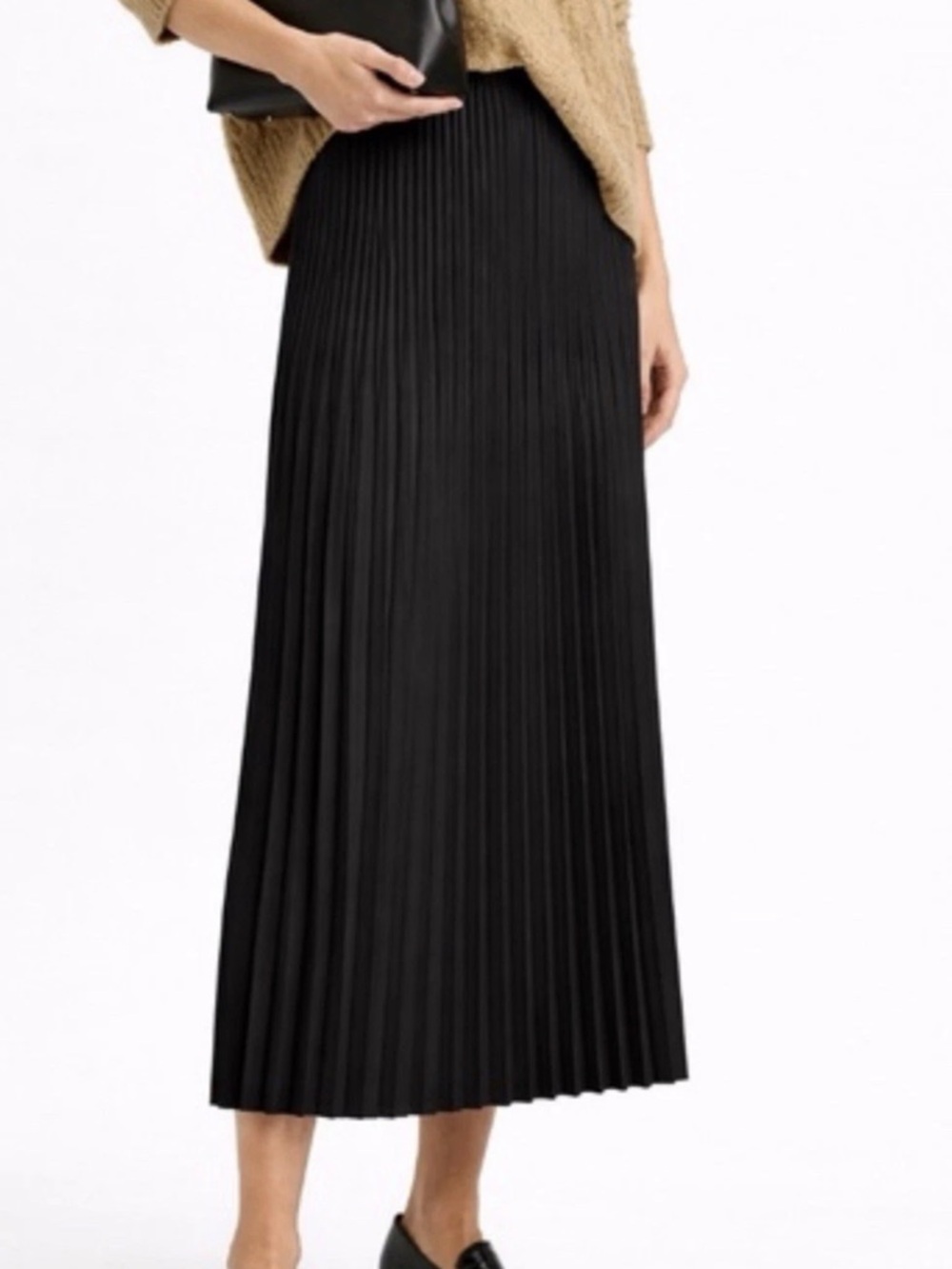 EILEEN FISHER Wool Silk Pleated Midi Skirt Black NWT